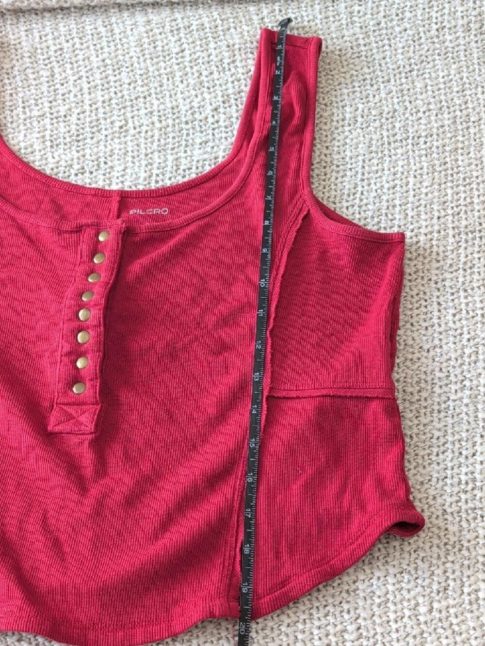 Pilcro Deep Red Ribbed Snap-Front Crop Tank - Picture 7 of 7